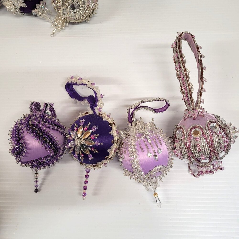 Beaded Sequin Push Pin Satin Christmas Ornaments Lot 35 Handmade Purple Lavender - Picture 9 of 10